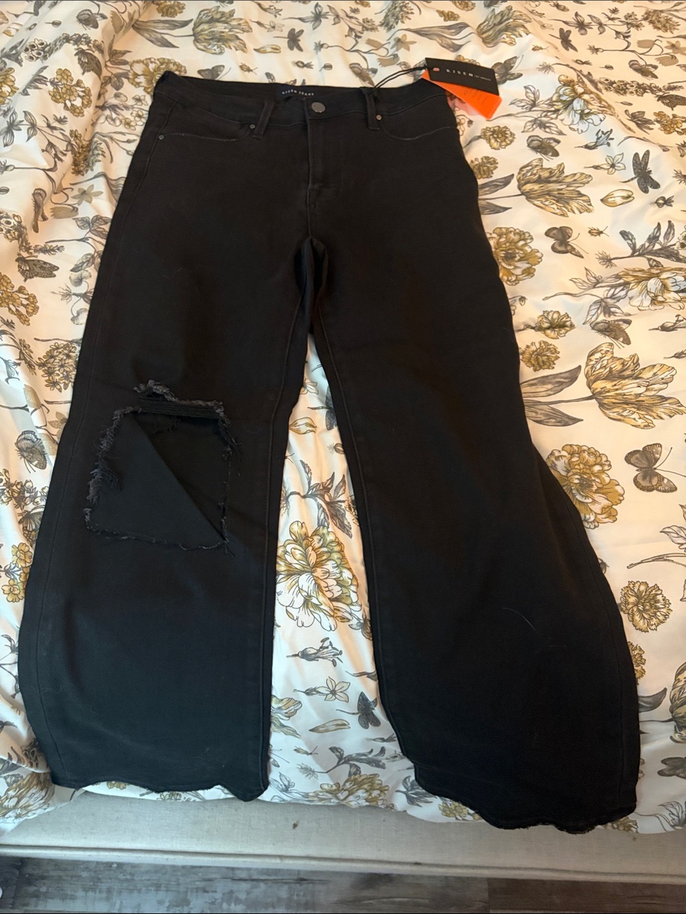Black Wide-Leg Distressed Flare Jeans - Women's